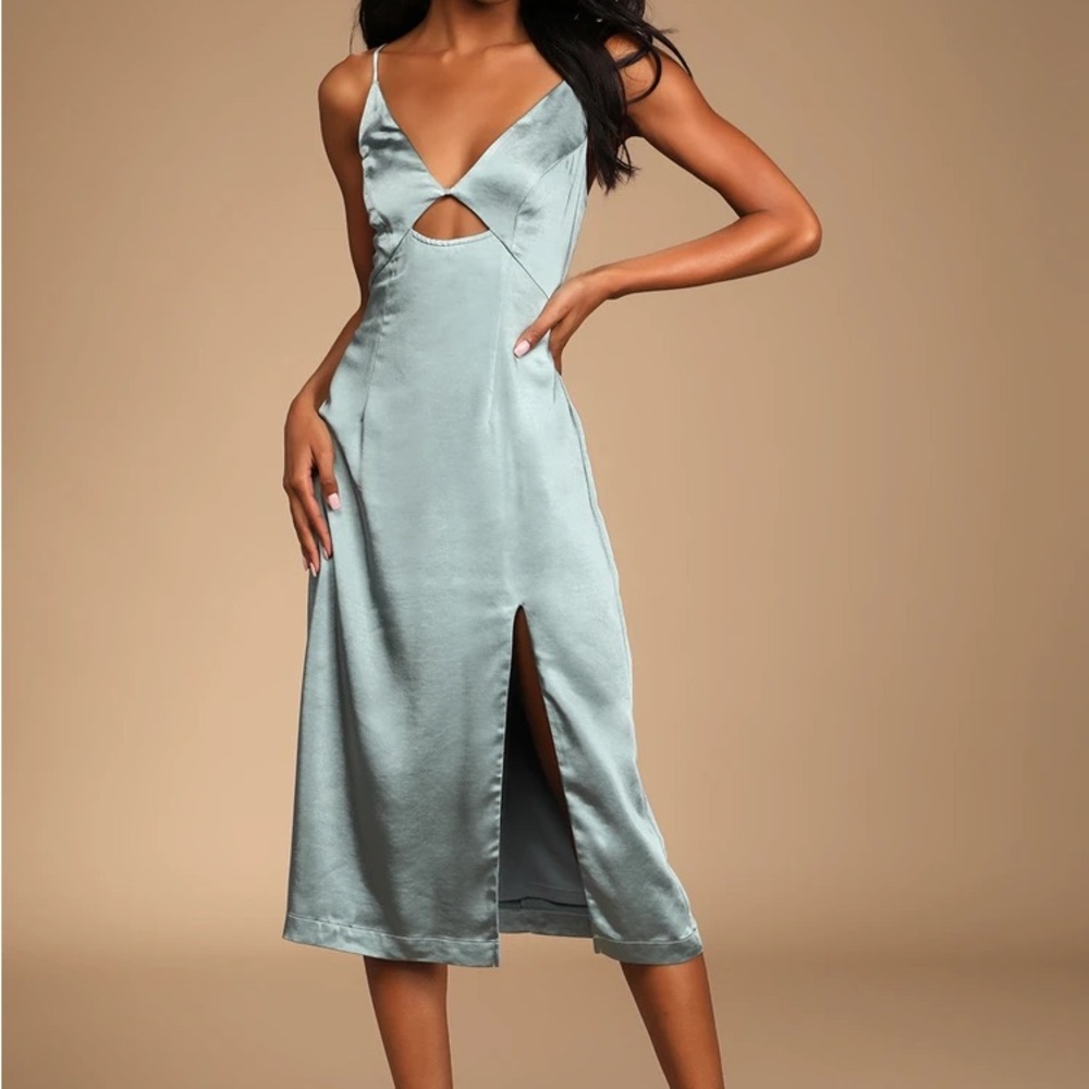 LULUS TEAL SATIN CUTOUT DRESS
